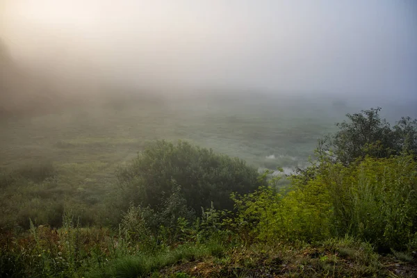 Frühen Morgen Liegt Nebel Auf Der Straße — Stockfoto