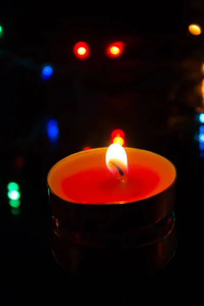 Dark Background Candle Made Wax Garland — Stock Photo, Image