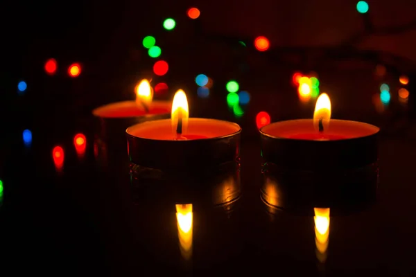 Dark Background Candle Made Wax Garland — Stock Photo, Image