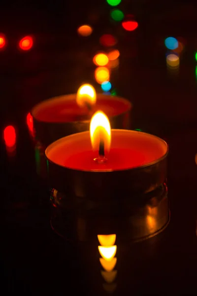 Dark Background Candle Made Wax Garland — Stock Photo, Image