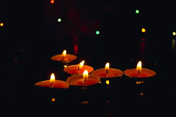 Dark Background Candle Made Wax Garland — Stock Photo, Image