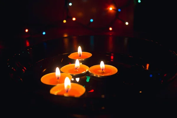 Dark Background Candle Made Wax Garland — Stock Photo, Image