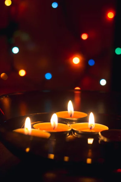 Dark Background Candle Made Wax Garland — Stock Photo, Image