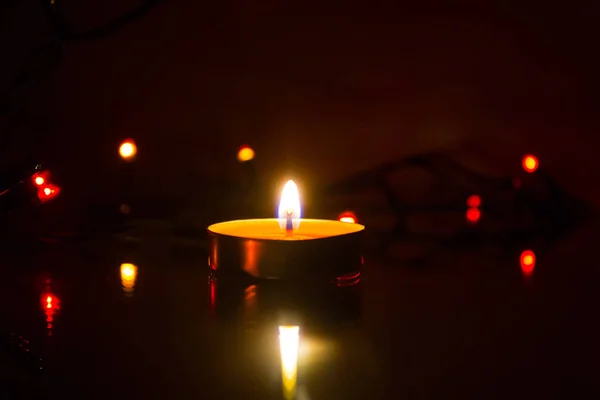 Dark Background Candle Made Wax Garland — Stock Photo, Image