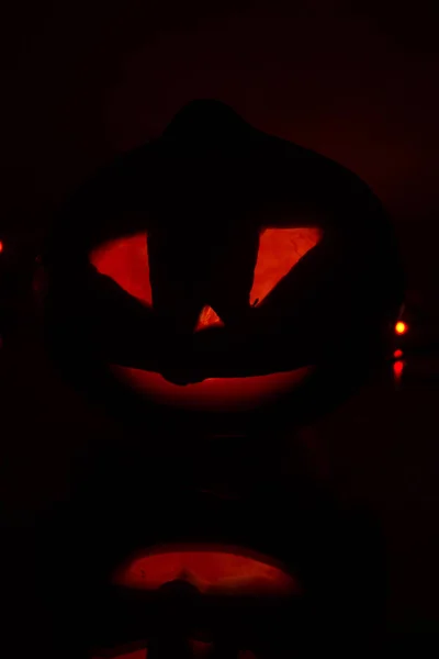 Halloween Dýně Osvětlena Rámci Vosková Svíčka — Stock fotografie