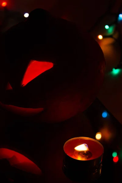 Halloween Tök Megvilágított Belül Viasz Gyertya — Stock Fotó