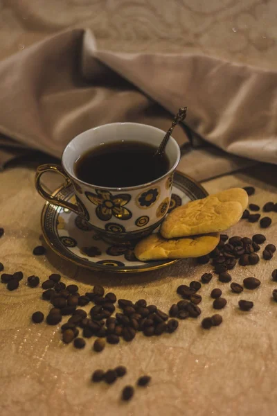 Kaffee Stillleben Das Aroma Von Starkem Kaffee Eine Tasse Kaffee — Stockfoto