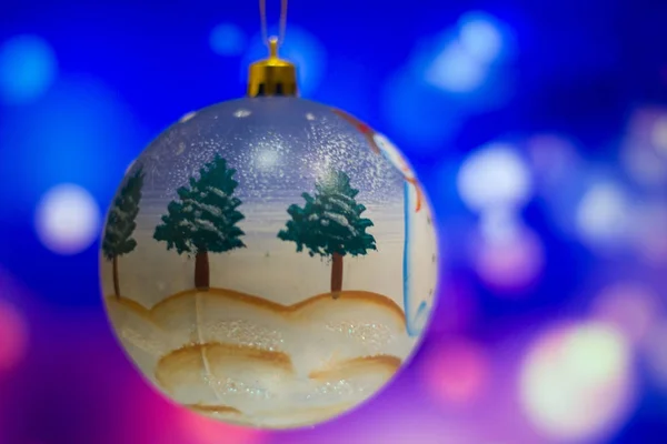 Enfeites Árvore Natal Fundo Brilhante Feito Casa Com Uma Luz — Fotografia de Stock