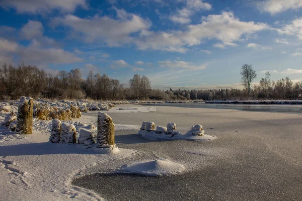 Inverno Congelado Ensolarado Paisagemgatchina Bairro Inverno Parque 2018 — Fotografia de Stock