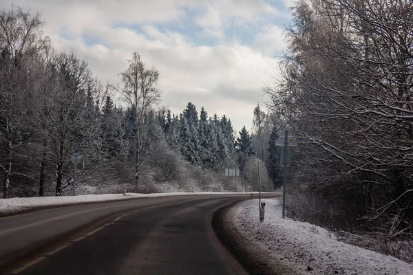 Ijzig Winter Roadswinter Weg Een Ijzig Dag — Stockfoto