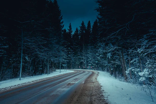 Cesta Roadswinter Mrazivý Zimní Mrazivý Den — Stock fotografie