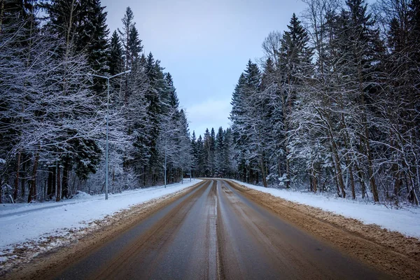 Frosty Winter Roadswinter Road Frosty Day — Stock Photo, Image