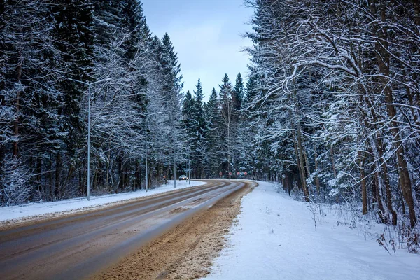 Frosty Winter Roadswinter Road Frosty Day — Stock Photo, Image