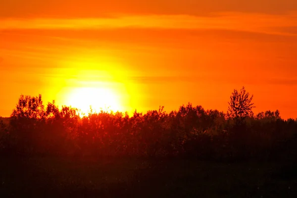 Inusual Puesta Sol Verano Campo Pueblo — Foto de Stock