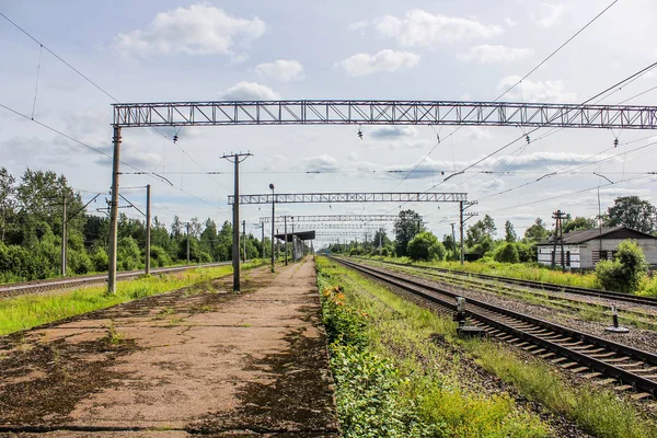Ferrocarril Verano Una Pequeña Estación — Foto de Stock