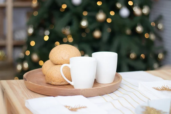 Helle Weihnachtsküche Kücheneinrichtung Urlaubsdekoration Wärme Und Komfort Haus — Stockfoto