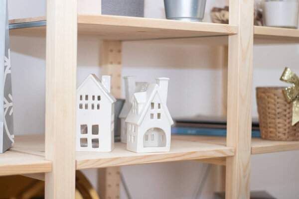 Bright Christmas kitchen . Kitchen interior. Holiday decoration. Warmth and comfort in the house