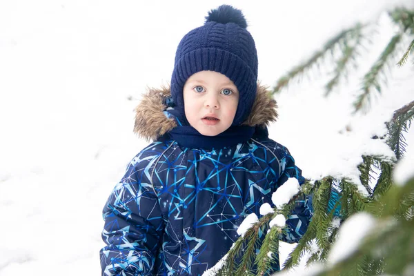 Little Boy Walking Park Winter Season — Stock Photo, Image