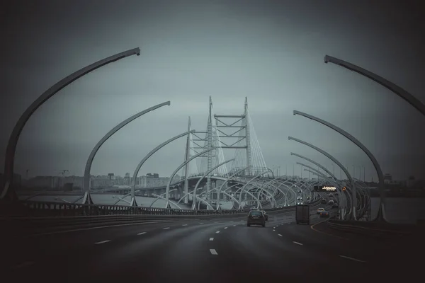 Autostrada del pedaggio. Strada principale. Diametro della velocità. Russia, San Pietroburgo 02 novembre 2019 — Foto Stock