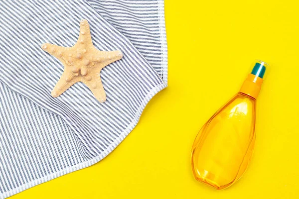 Olio Abbronzante Fondo Giallo Abbronzatura Liscia Corpo Perfetto Bellezza Protezione — Foto Stock