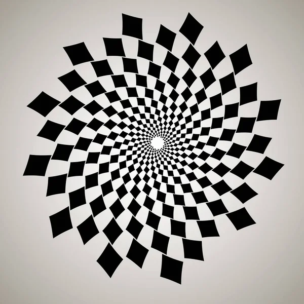 Swirl, vortex achtergrond. Draaiende spiraal. Patroon van een wervelende van harten. Pictogram, diamant, vierkant, rechthoek, zwart, wit — Stockvector
