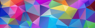 Soyut çok renkli Çokgen, düşük Çokgen arka plan. Karanlık germe. Renk transfüzyonu. Geometrik desen. Mavi, pembe, Lila, Bordo, doymuş afiş, uzun, şerit, reklam, başlık.