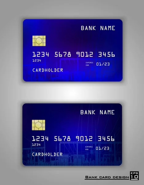 Conjunto de vetores Mockup realista cartão de crédito bancário. Padrão de gradiente azul. Circuito da usina, ilustração da tecnologia — Vetor de Stock