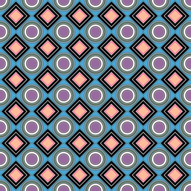 Vektör kusursuz desen. Mavi, kırmızı, yumuşak eşkenar dörtgen, kare, daire, tekstil. Modern stil dokusu arka planı Geometrik şekilleri tekrarlayan Soyut arkaplan