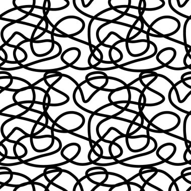 Kusursuz desenli eğri çizgiler, rastgele karalama. Soyut, arka plan. Vektör dekoratif geometrik desen. EPS10