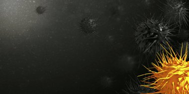 Koyu, siyah, sarı arka plan Coronovirus, 2019-ncov, Çin virüsü. Pandemik tasarım için şablon