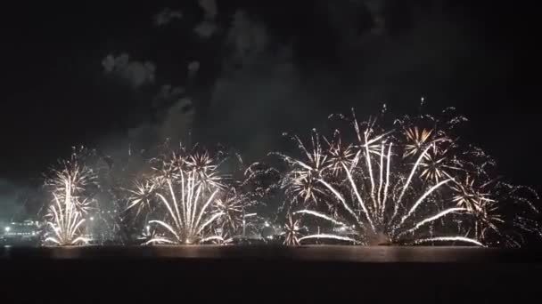 Colorful festival fireworks at the river — Stock Video