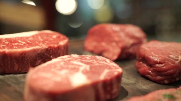 Meat allsorts on board — Stock Video