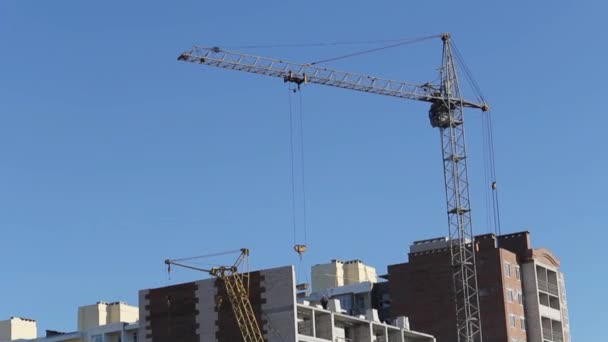 Industrial construction cranes and building — Stock Video