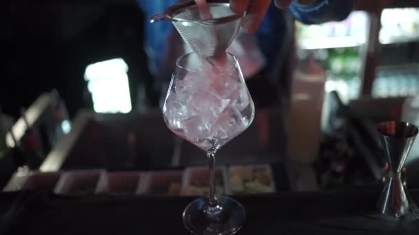 O barman especialista está a fazer cocktails no clube nocturno. — Vídeo de Stock