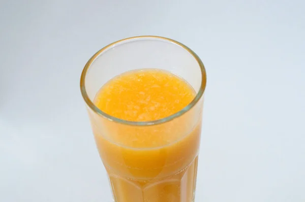 Orange Juice Glass Isolated White Background Closeup View Top — Stock Photo, Image