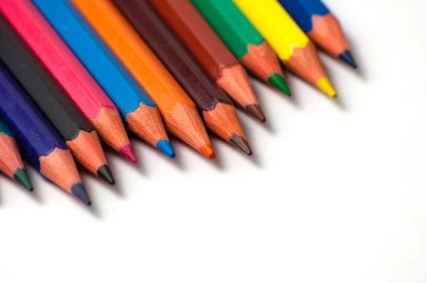 Muitos Lápis Coloridos Fundo Branco — Fotografia de Stock