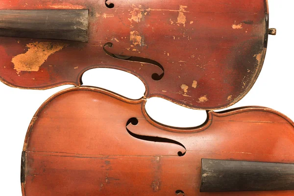 Dois violinos vintage isolados — Fotografia de Stock