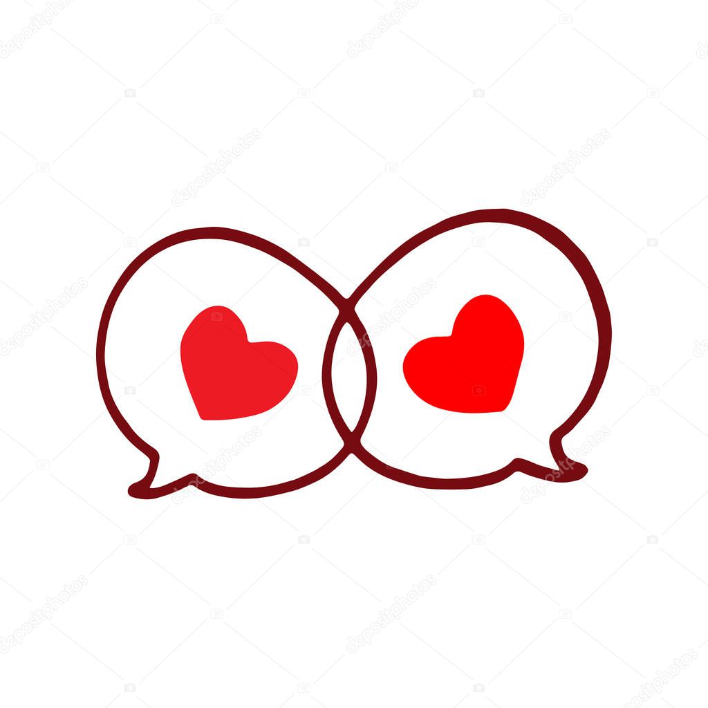 Two red Heart in speech bubbles