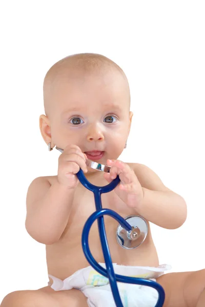 Meisje van de baby met de stethoscoop — Stockfoto