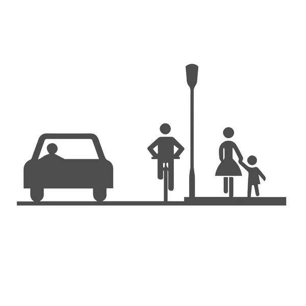 Carro Ciclista Pedestres Mãe Filho —  Vetores de Stock