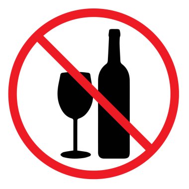 Yasak şişe ve cam bardak içki içecek işareti