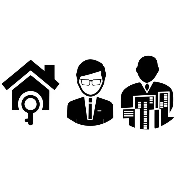 Símbolos Homem Casa Bloco Representativos Edifícios Residenciais — Vetor de Stock