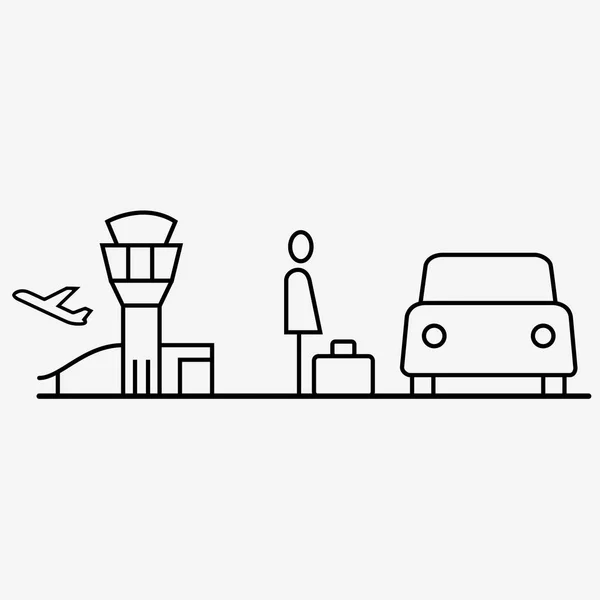 Person Mit Koffer Der Nähe Des Flughafens — Stockvektor