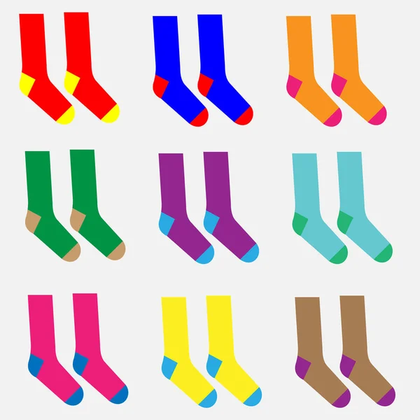 Nueve Pares Diferentes Calcetines Colores Vector — Vector de stock