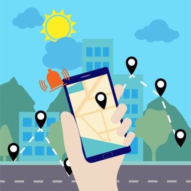 Gezinti uygulaması ile bir akıllı telefon üzerinde tutan el