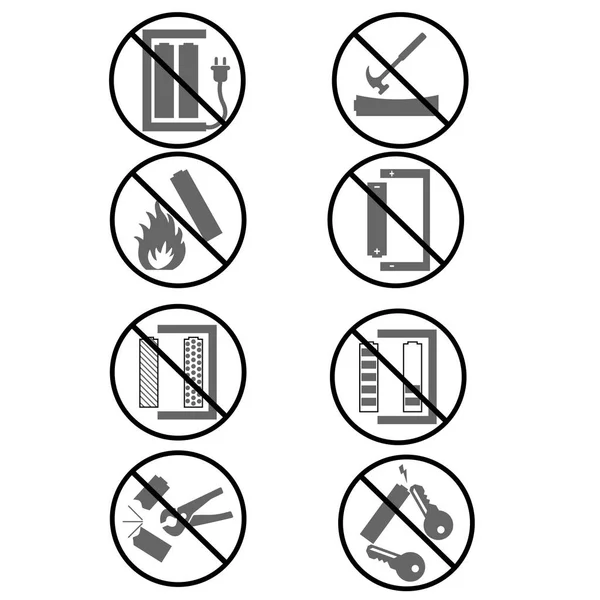 Señales Prohibición Para Baterías Acumuladores Vector — Vector de stock