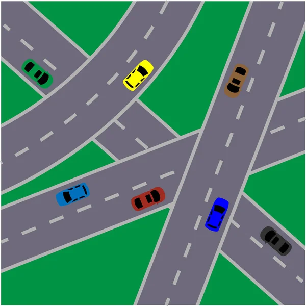 Überlappende Straßen Mit Autos Unterschiedlicher Farben — Stockvektor