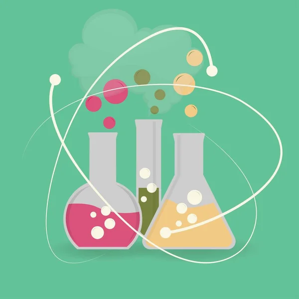 Три Лабораторні Скляні Посуд Зеленому Фоні — стоковий вектор