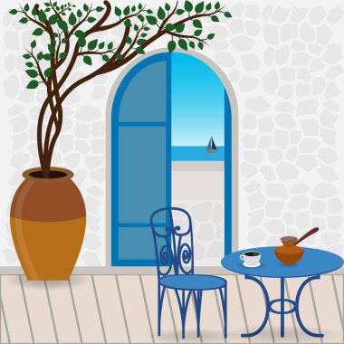 Deniz manzaralı restoran terası, kavramsal vektör
