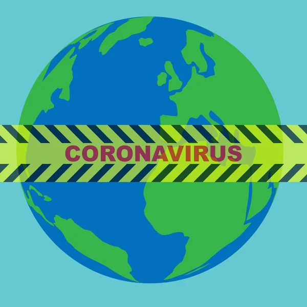 Gul Svart Barrikadtejp Med Texten Coronavirus Jordklotet Globalt Pandemikoncept — Stock vektor